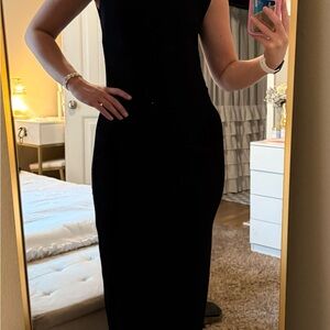 Asymmetrical Black Maxi Dress with Halter Neckline for Cocktail